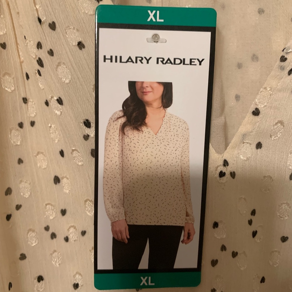 New Hilary Radley Cream Blouse with Black Dots and Long Sleeves. Size XL - Picture 3 of 9